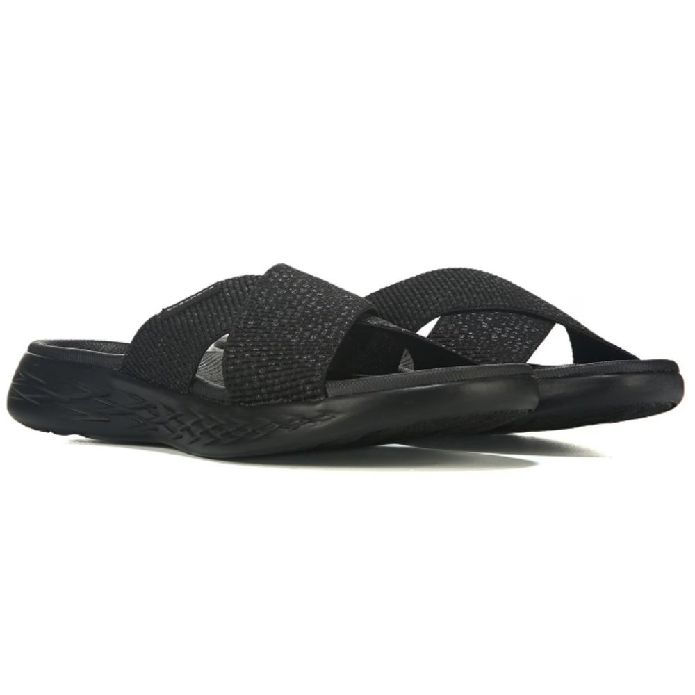 Skechers womens ON-THE-GO 600 sandals Glistening Black slip on shoes NIB 10